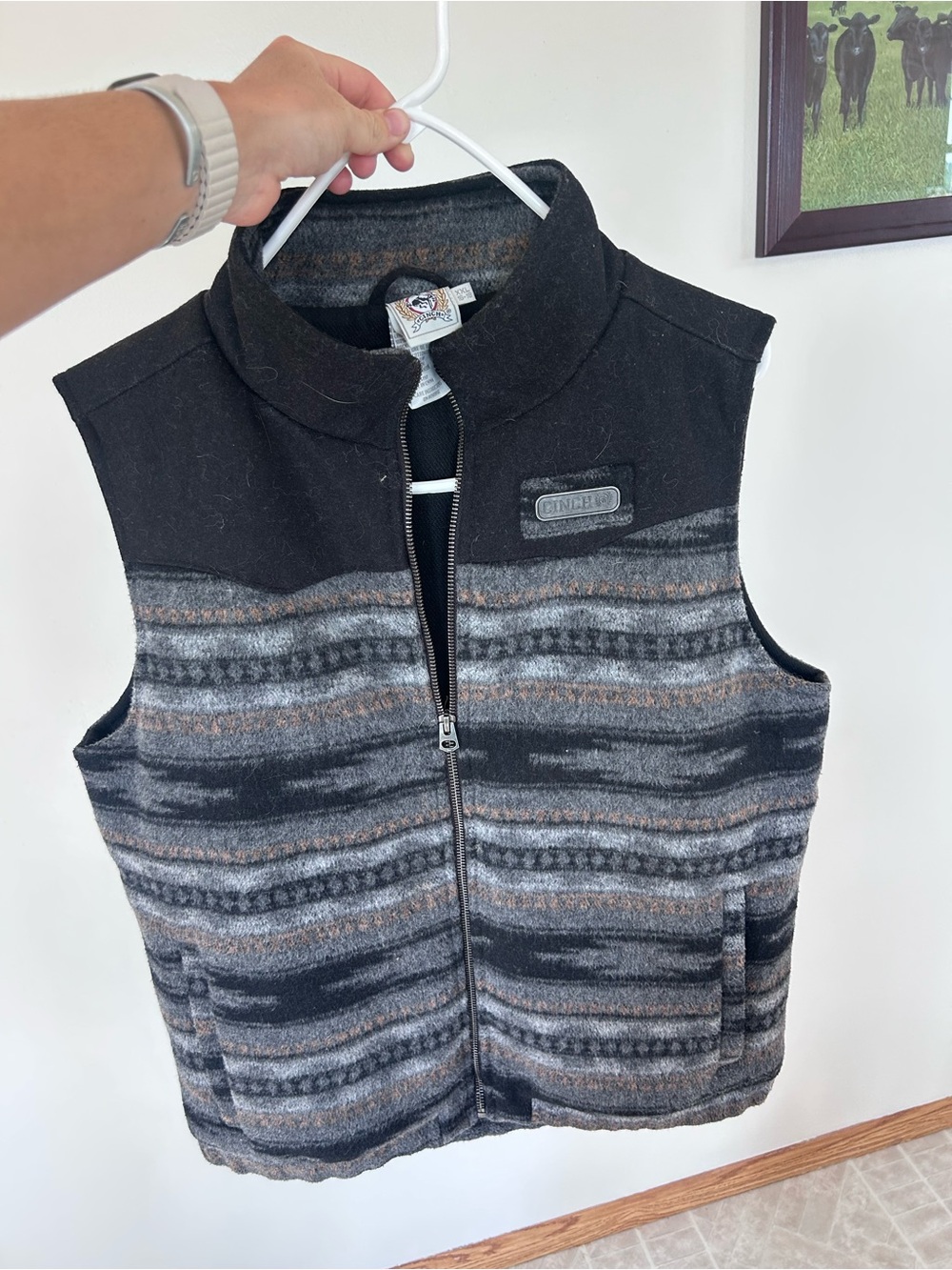 Cinch Boys Black, Gray & Brown Striped Fleece Vest